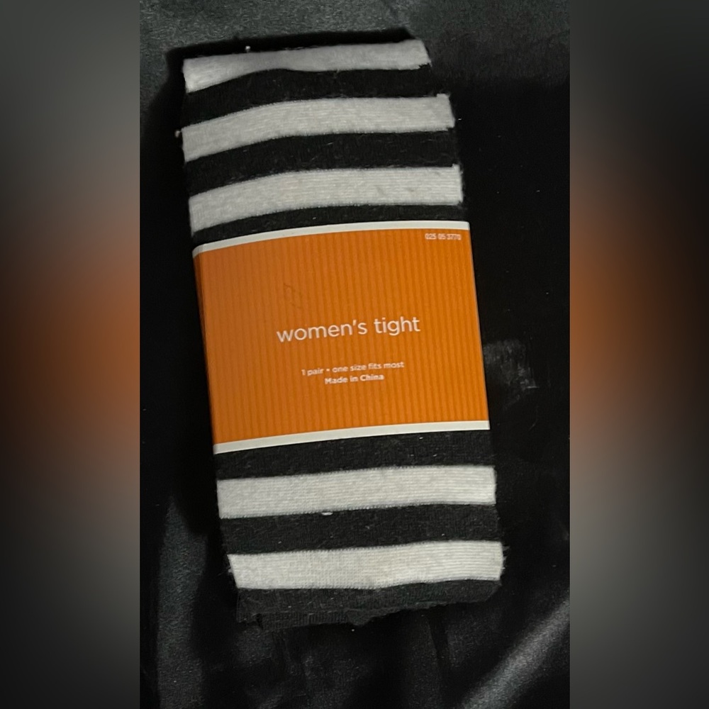 Women's Black and White Striped Tights